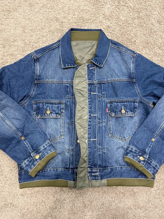 Levi's Other - Levi's Sacai Colab Men's Blue reversible Denim Trucker Jacket with Olive lining